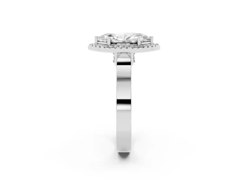 Marquise Cut Diamond Halo Ring Set in Silver with Pavé-Lined Split Shank Band