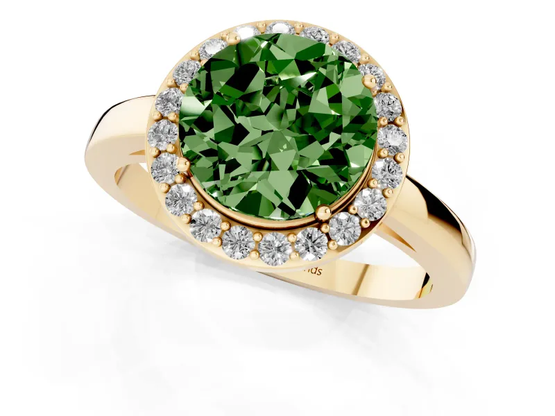 Round Thin Halo Low Profile Engagement Ring Setting for a Fancy Green Lab-Grown Diamond | Slim Plain Band | Yellow Gold