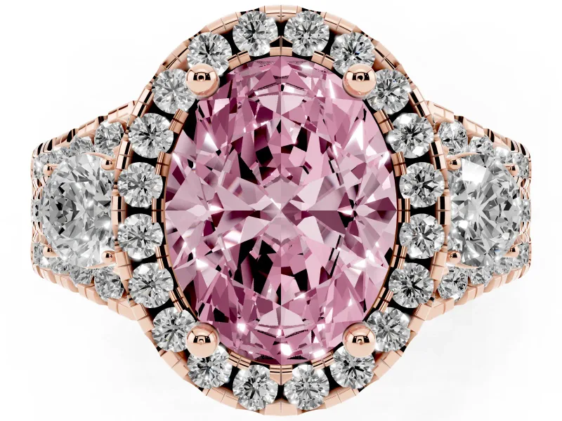 Oval Halo Split Shank Engagement Ring Setting for a Fancy Pink Lab-Grown Diamond | Round Side Stones | Rose Gold