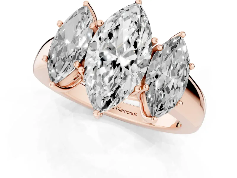 Marquise Three Stone Engagement Ring Setting | Touching Side Stones | Rose Gold