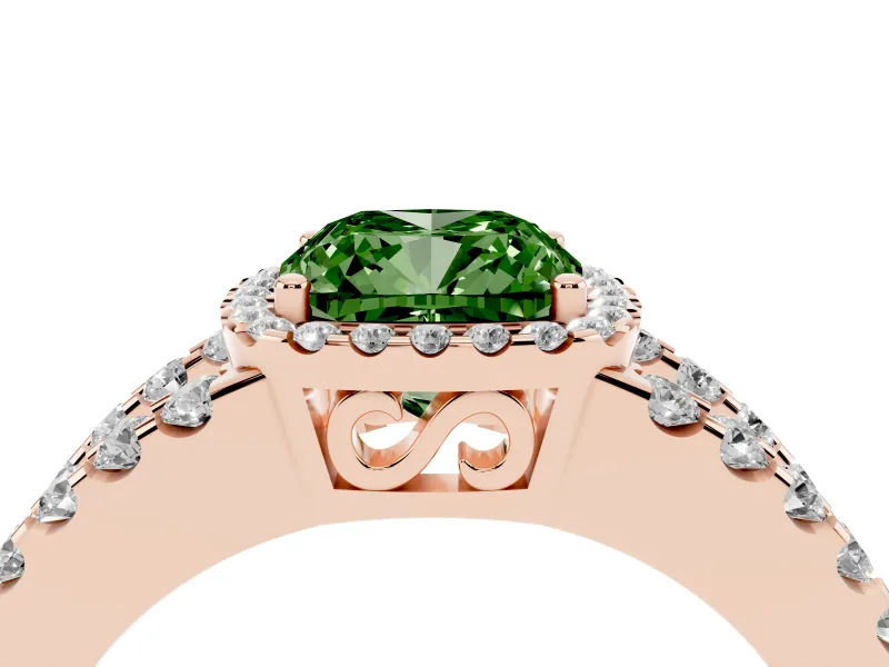 Cushion Cut Halo Split Shank Engagement Ring Setting for a Fancy Green Lab-Grown Diamond | Rose Gold