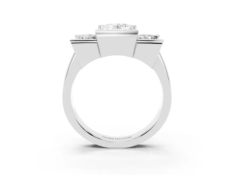 Oval Channel-Set Three Stone Engagement Ring Setting | Wide Flat Band | Platinum
