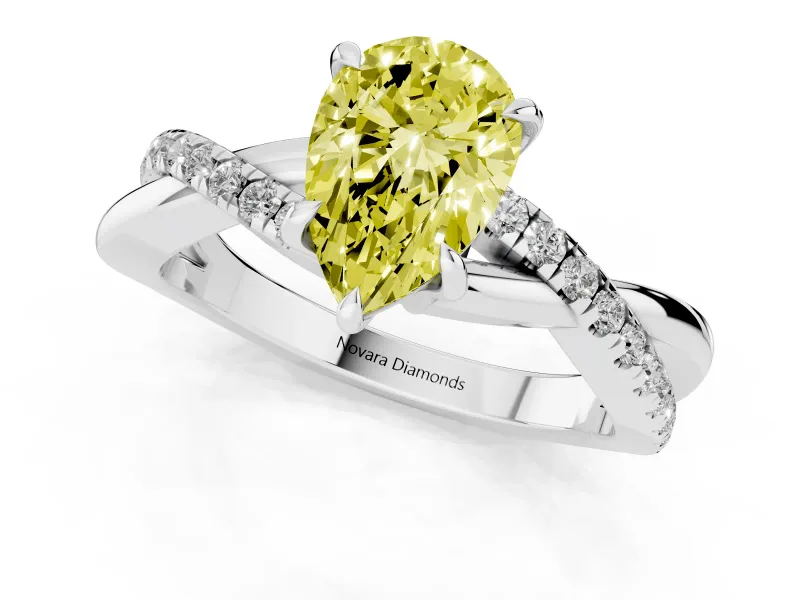 Pear-Shaped Crossover Engagement Ring Setting for a Fancy Yellow Lab-Grown Diamond | Platinum