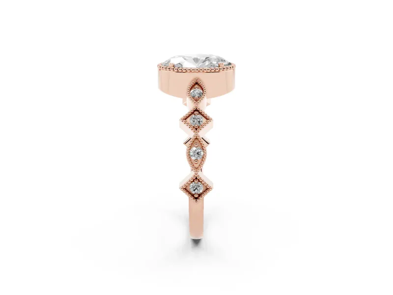 Oval Cut Diamond Milgrain Marquise Twist Band Ring Set in Rose gold with Prong Setting