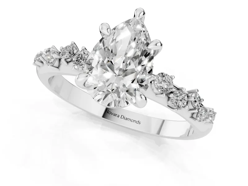 Pear-Shaped Graduated Accent Engagement Ring Setting | Scattered Shoulders | Platinum