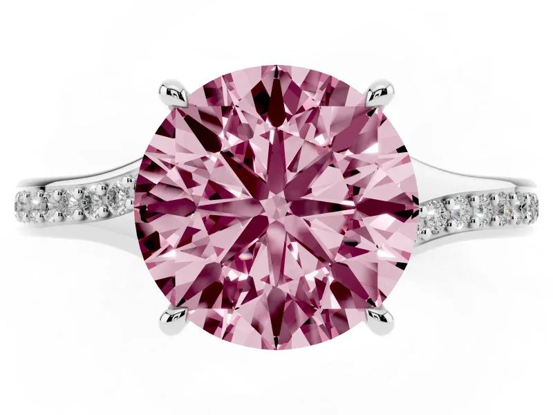 Round Pave Solitaire Engagement Ring Setting for a Fancy Pink Lab-Grown Diamond | Sweeping Shoulders | Platinum