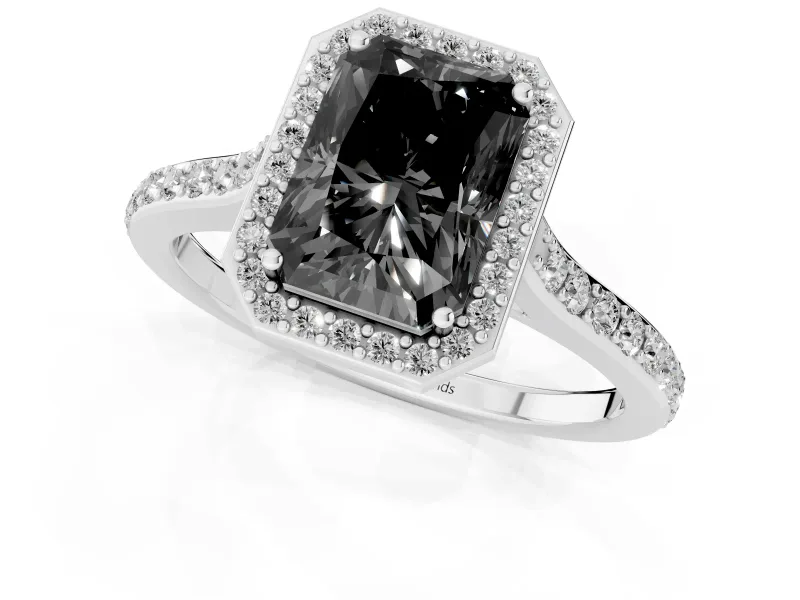 Radiant Cut Pavé Halo Engagement Ring Setting for a Black Center | Platinum