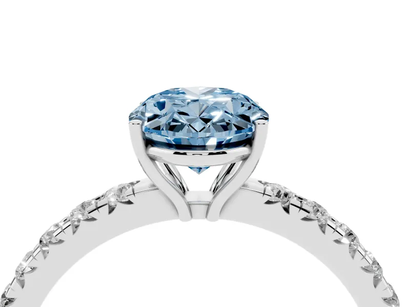 Oval Pave Solitaire Engagement Ring Setting for a Fancy Blue Lab-Grown Diamond | Shared Prong Band | White Gold