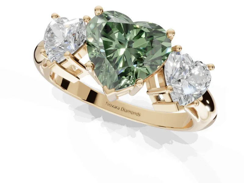 Heart-Shaped 3 Stone Engagement Ring Setting for a Fancy Green Lab-Grown Diamond | Yellow Gold - Design NV-24895