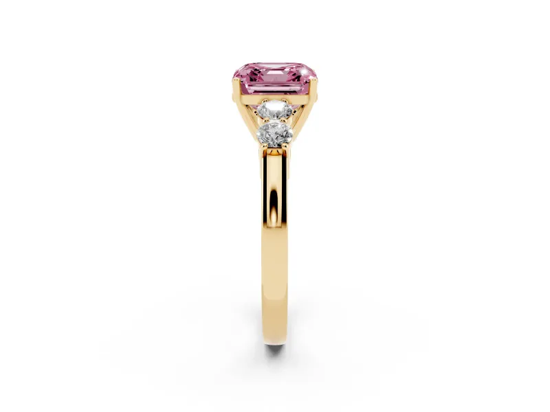 Asscher Cut 5 Stone Engagement Ring Setting for a Fancy Pink Lab-Grown Diamond | Yellow Gold