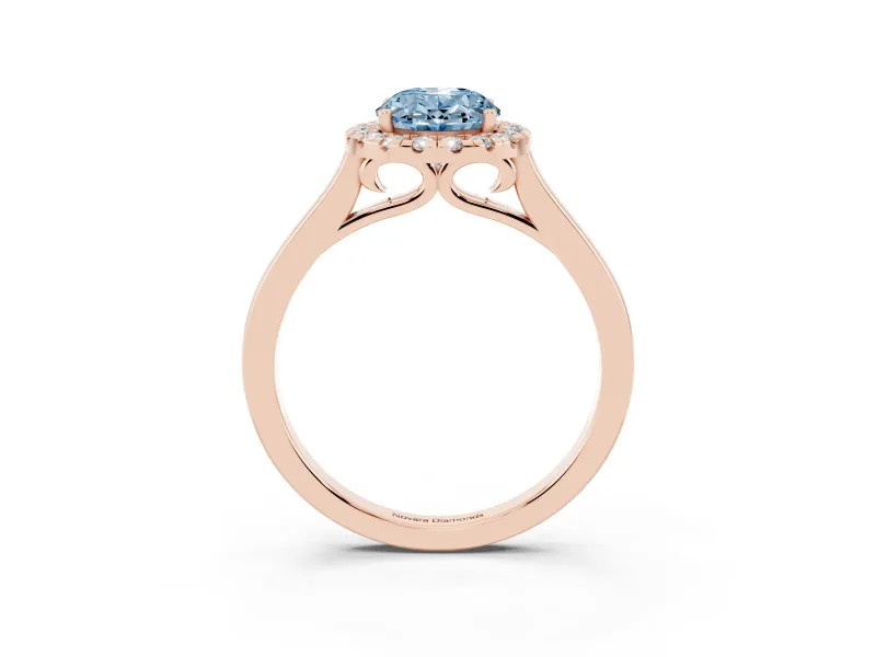 Oval Halo Engagement Ring Setting for a Fancy Blue Lab-Grown Diamond | Flat Tapered Band | Rose Gold