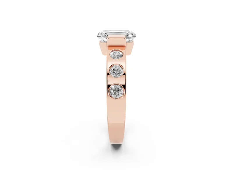 Emerald Cut Tension Style Engagement Ring Setting | Flush Set Accents | Rose Gold