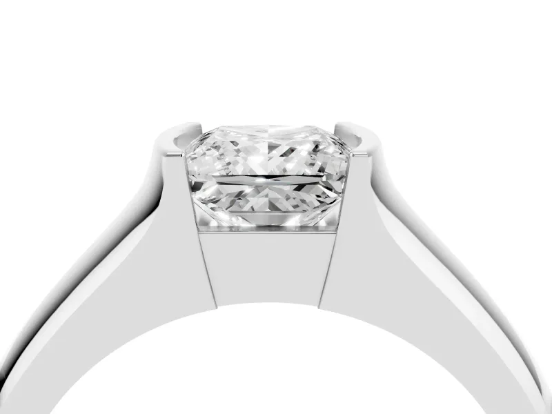 Princess Cut Half Bezel Solitaire Engagement Ring Setting | Wide Band | White Gold