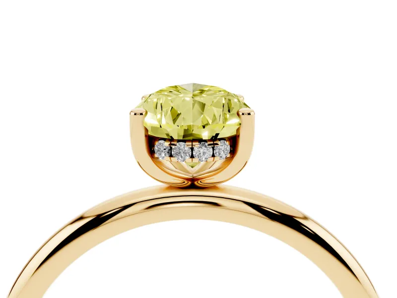 Pear-Shaped Hidden Halo Engagement Ring Setting for a Fancy Yellow Lab-Grown Diamond | Plain Band | Yellow Gold