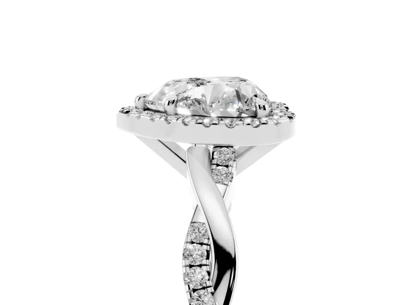 Heart Cut Diamond Halo Twisted Band Ring Set in Silver with Prong Setting