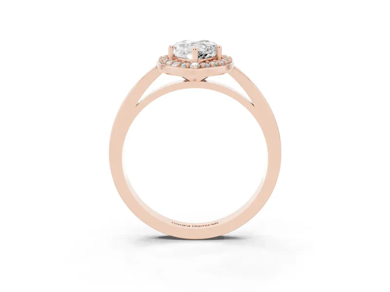 Pear Cut Diamond Halo Ring Set in Rose gold with Solitaire Band and Prong Setting