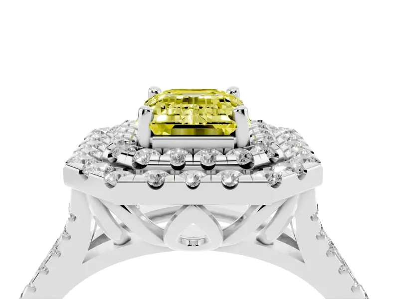 Emerald Cut Halo Engagement Ring Setting for a Fancy Yellow Lab-Grown Diamond | Sterling Silver - Design NV-24796