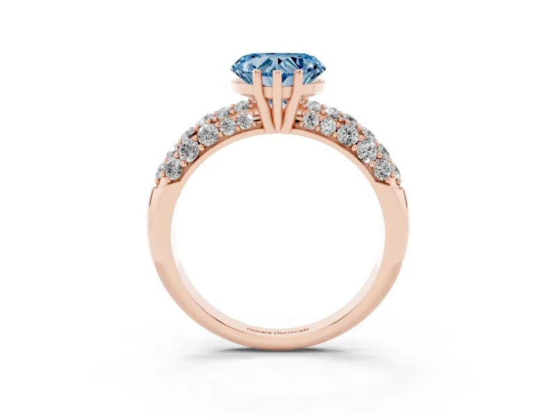 Heart-Shaped Multi Row Pave Engagement Ring Setting for a Fancy Blue Lab-Grown Diamond | Rose Gold