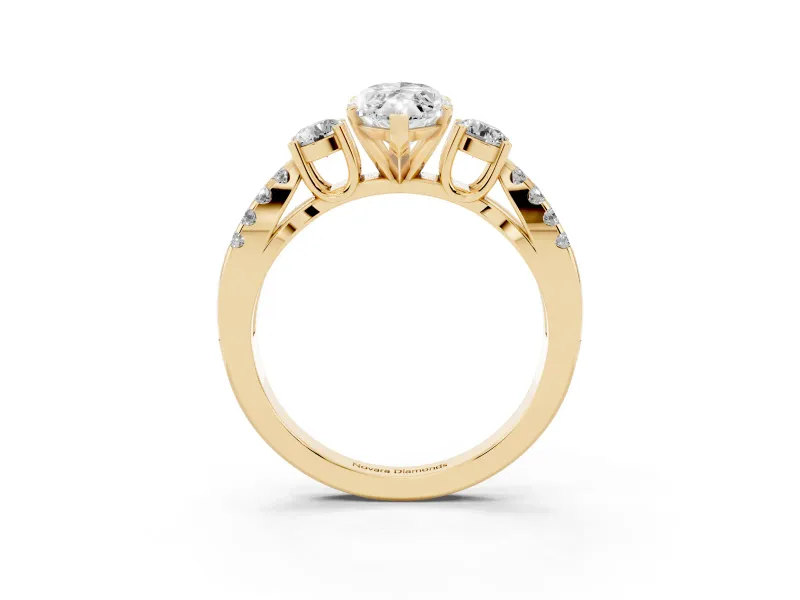 Marquise Cut Diamond Three-Stone Ring Set in Yellow gold with Pavé Split Shank and Prong Setting
