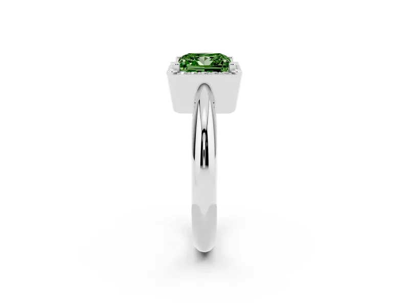Fancy Green Princess Cut Diamond Halo Engagement Ring Set in Platinum with Plain Split Shank and Prong Setting