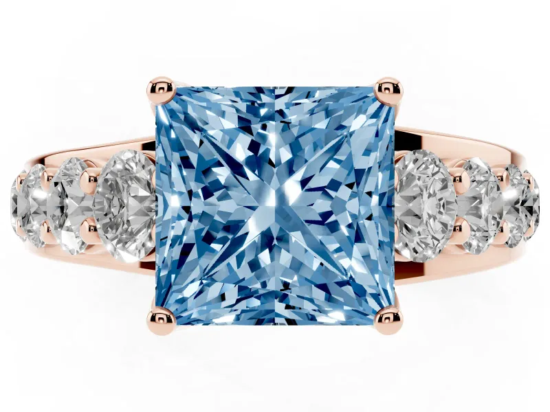 Princess Cut Graduated Engagement Ring Setting for a Fancy Blue Lab-Grown Diamond | Rose Gold