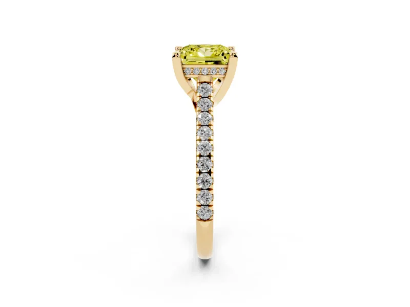 Princess Cut Hidden Halo Pave Engagement Ring Setting for a Fancy Yellow Lab-Grown Diamond | Claw Prongs | Yellow Gold
