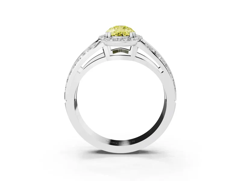 Pear-Shaped Halo Engagement Ring Setting for a Fancy Yellow Lab-Grown Diamond | Two-Row Pave Split Shank | White Gold