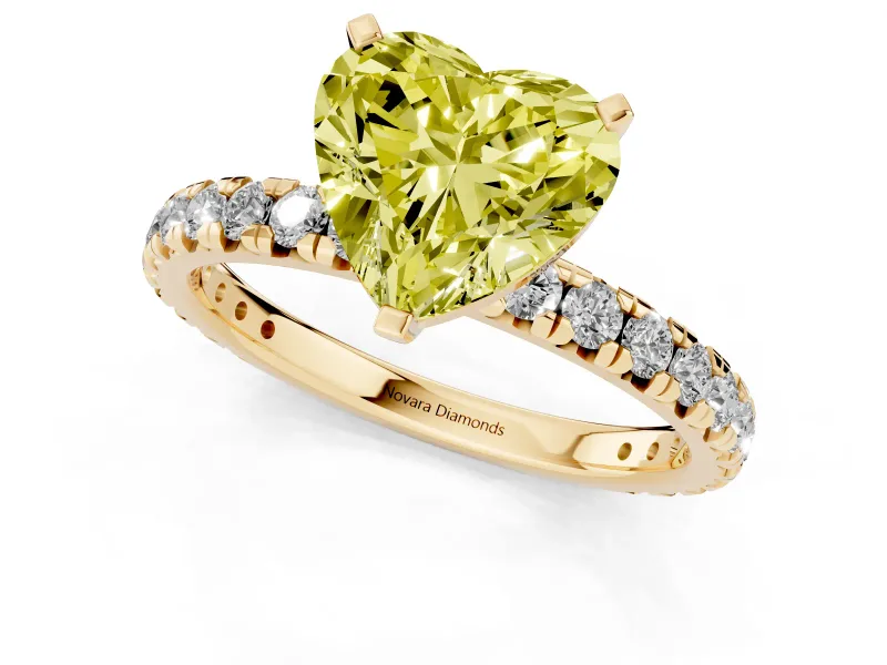 Heart-Shaped Pavé Solitaire Engagement Ring Setting for a Fancy Yellow Lab-Grown Diamond | Yellow Gold