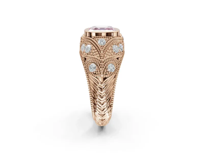 Asscher Cut Vintage Bezel Engagement Ring Setting for a Fancy Pink Lab-Grown Diamond | Rose Gold
