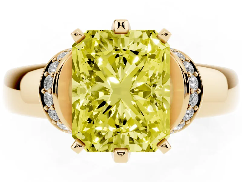 Radiant Cut Pavé Collar Engagement Ring Setting for a Fancy Yellow Lab-Grown Diamond | Yellow Gold