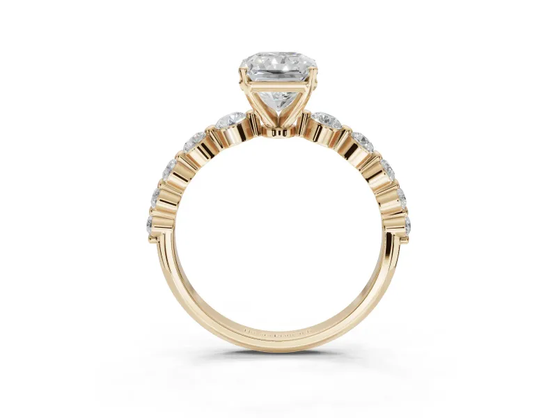 Radiant Cut Graduated Side Stone Engagement Ring Setting | Individually Seated | Yellow Gold