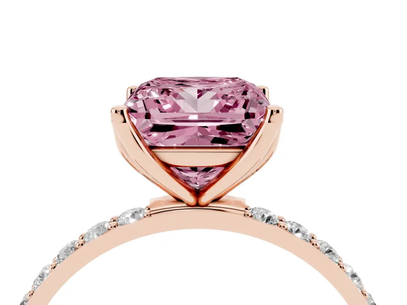 Princess Cut Pave Engagement Ring Setting for a Fancy Pink Lab-Grown Diamond | Slim Band | Rose Gold