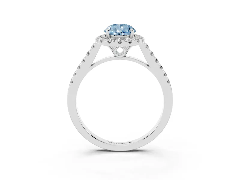 Pear-Shaped Raised Halo Engagement Ring Setting for a Fancy Blue Lab-Grown Diamond | Platinum