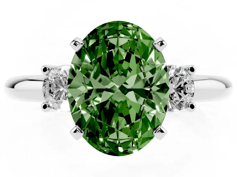 Oval Three Stone Engagement Ring Setting for a Fancy Green Lab-Grown Diamond | Round Side Stones | Platinum