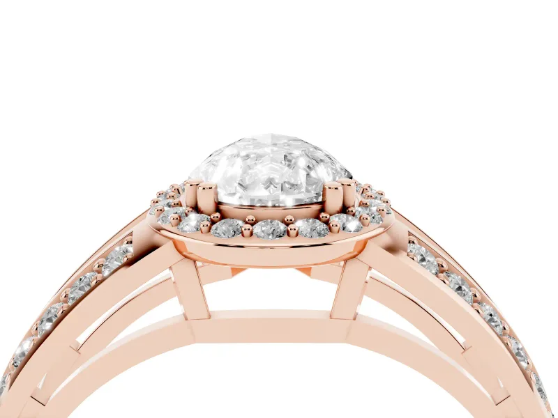 Pear-Shaped Halo Engagement Ring Setting | Two-Row Pave Split Shank | Rose Gold