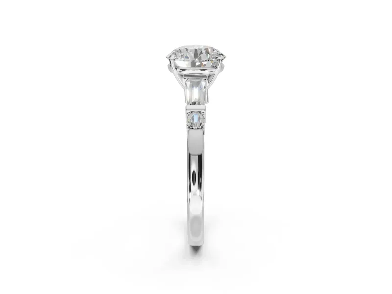 Round Tapered Baguette Engagement Ring Setting | Bar Set Sides | Platinum