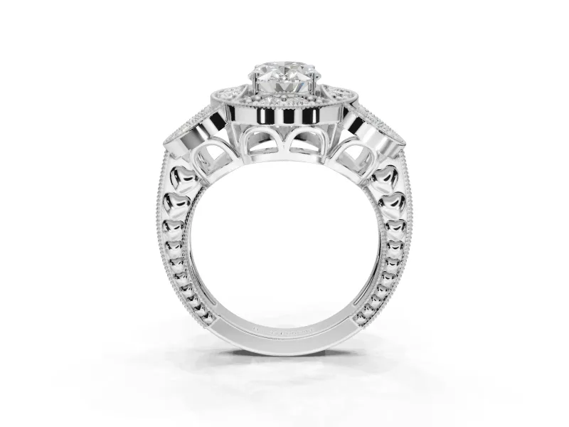 Heart-Shaped Vintage Floral Halo Engagement Ring Setting | Engraved Milgrain Band | Sterling Silver