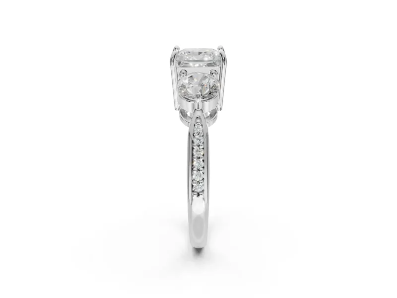 Princess Cut Three Stone Engagement Ring Setting | Tapered Pave Band | White Gold