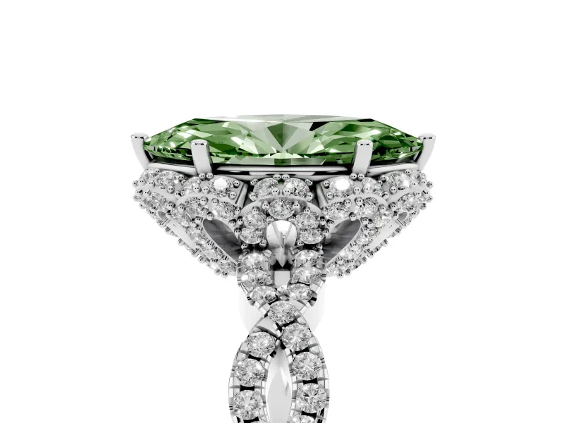 Marquise Milgrain Halo Engagement Ring Setting for a Fancy Green Lab-Grown Diamond | Graduated Shoulders | White Gold