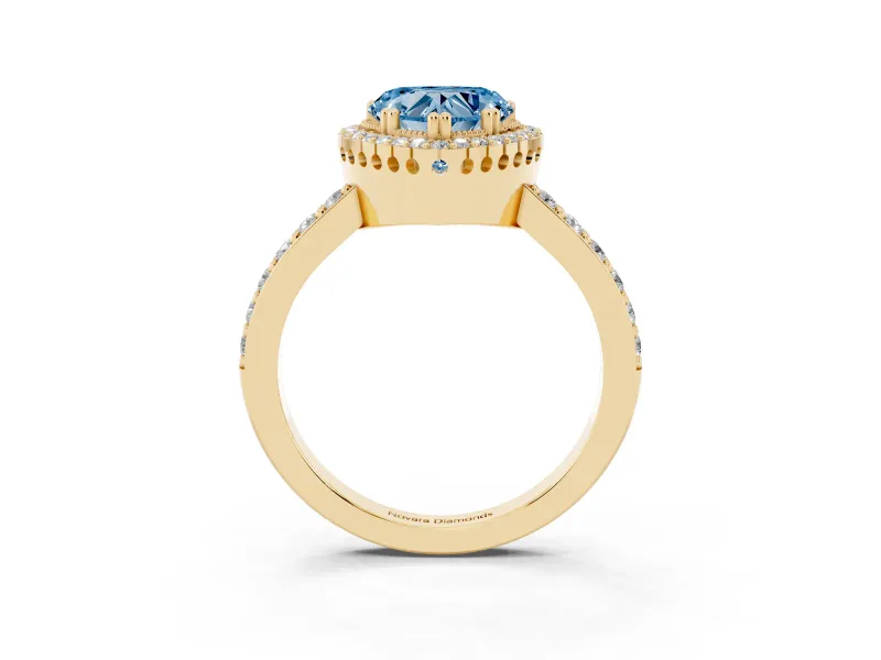 Heart-Shaped Milgrain Halo Engagement Ring Setting for a Fancy Blue Lab-Grown Diamond | Pavé Band | Yellow Gold