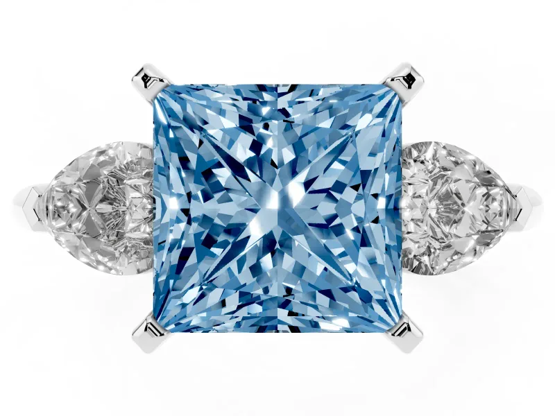 Princess Cut 3-Stone Engagement Ring Setting for a Fancy Blue Lab-Grown Diamond | Platinum