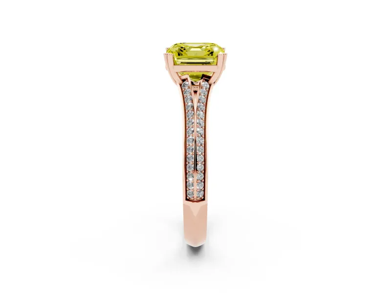 Asscher Cut Split Shank Engagement Ring Setting for a Fancy Yellow Lab-Grown Diamond | Pave Band | Rose Gold