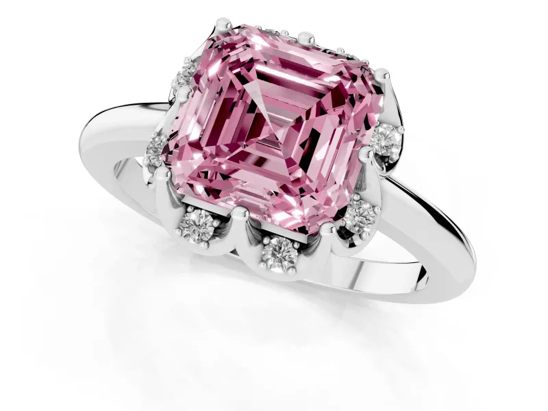 Asscher Cut Petal Halo Engagement Ring Setting for a Fancy Pink Lab-Grown Diamond | Platinum