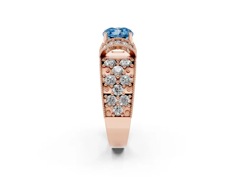 Cushion Cut Vintage Pave Engagement Ring Setting for a Fancy Blue Lab-Grown Diamond | Milgrain Edges | Rose Gold