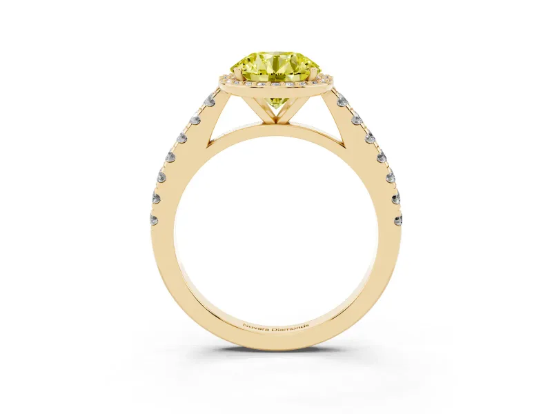 Round Halo Pavé Engagement Ring Setting for a Fancy Yellow Lab-Grown Diamond | Yellow Gold