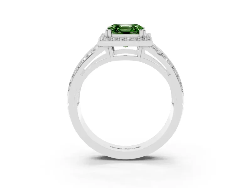 Asscher Cut Halo Engagement Ring Setting for a Fancy Green Lab-Grown Diamond | Two-Row Pave Split Shank | White Gold