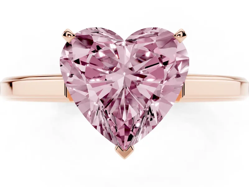 Heart-Shaped Solitaire Engagement Ring Setting for a Fancy Pink Lab-Grown Diamond | Stepped Flat Band | Rose Gold