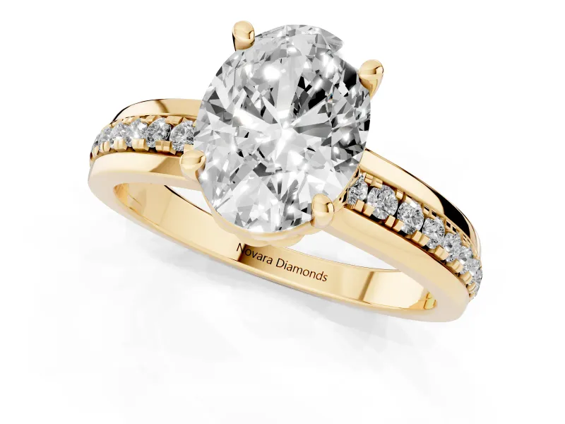 Oval Channel Set Solitaire Engagement Ring Setting | Rope Collar Head | Yellow Gold