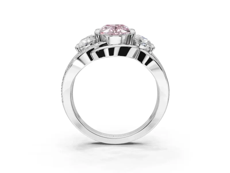 Oval Three Stone Engagement Ring Setting for a Fancy Pink Lab-Grown Diamond | Pavé Split Shank | Sterling Silver