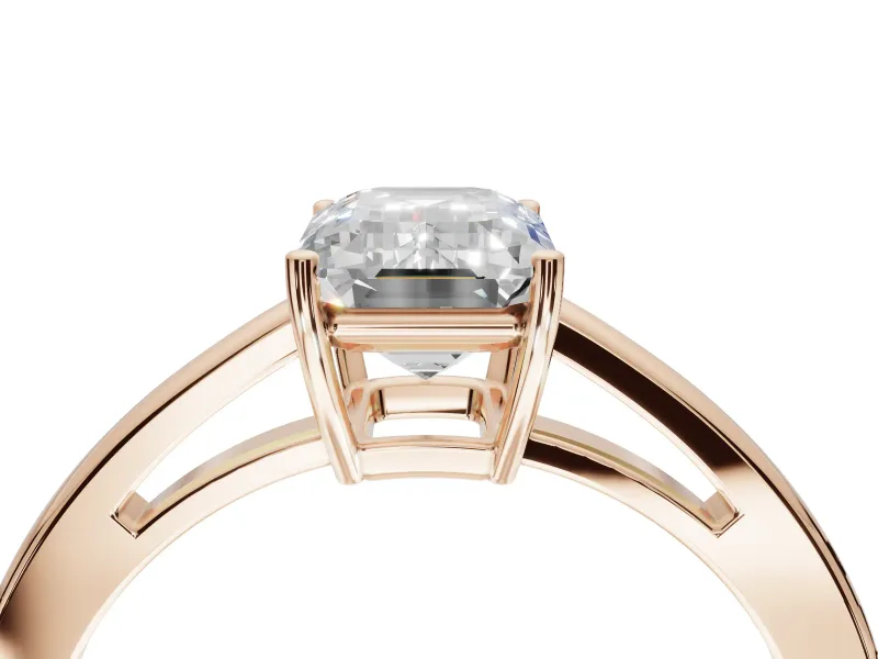 Emerald Cut Cathedral Solitaire Engagement Ring Setting | Open Shoulders | Rose Gold